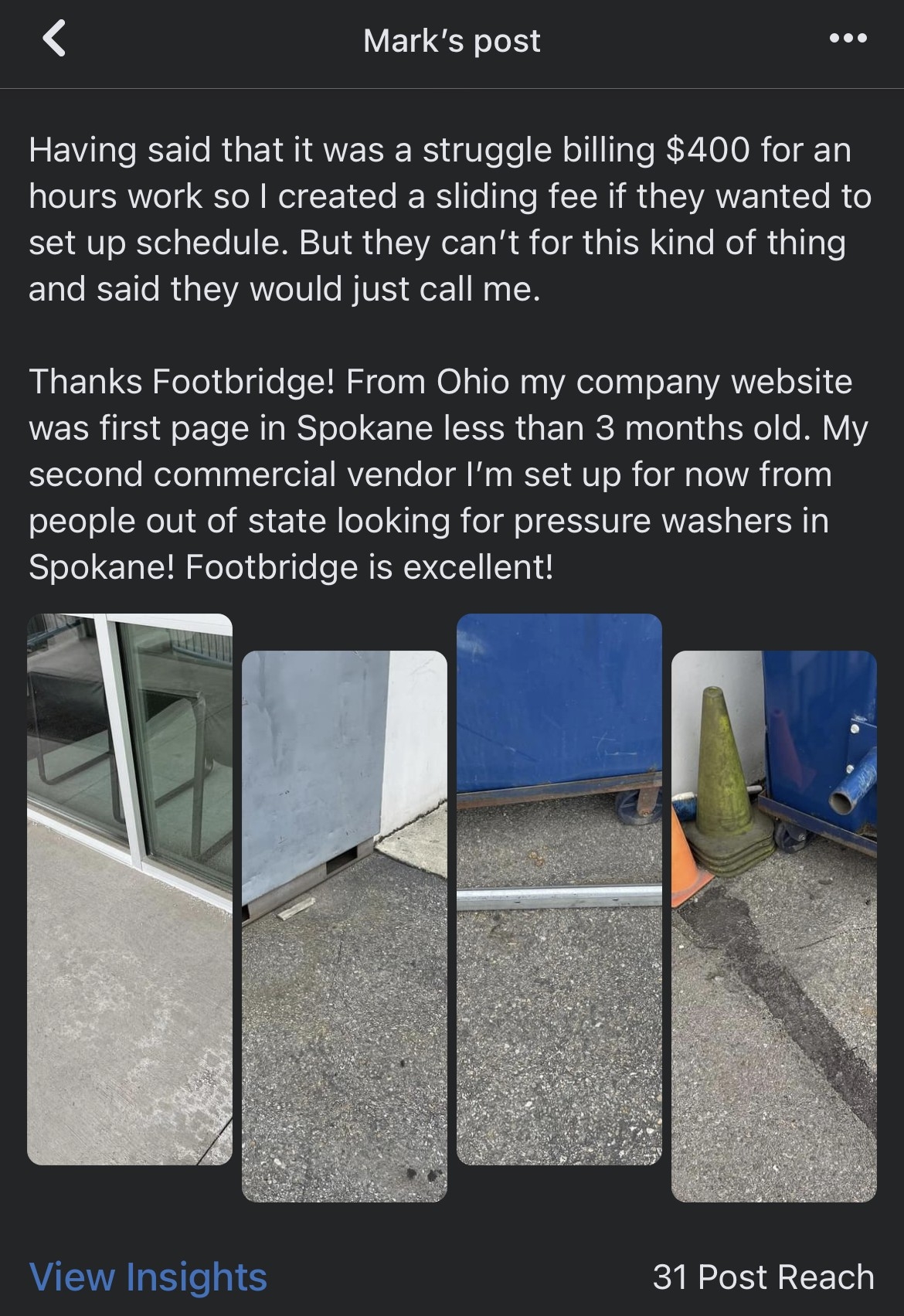Contractor marketing services client review