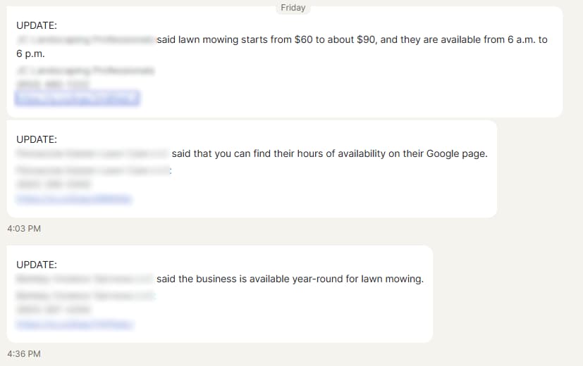 Google AI Call results