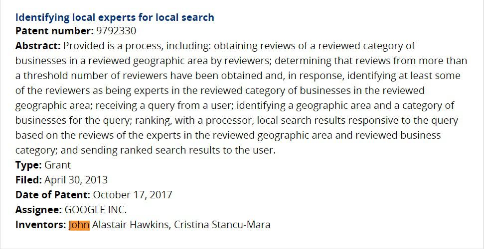 How reviews and individual project posts may affect seo in 2018 patent