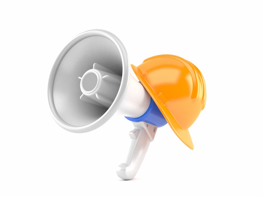 The more communication the better - Contractor hardhat with a bullhorn