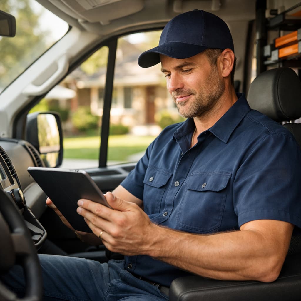 Happy contractor hands off social media